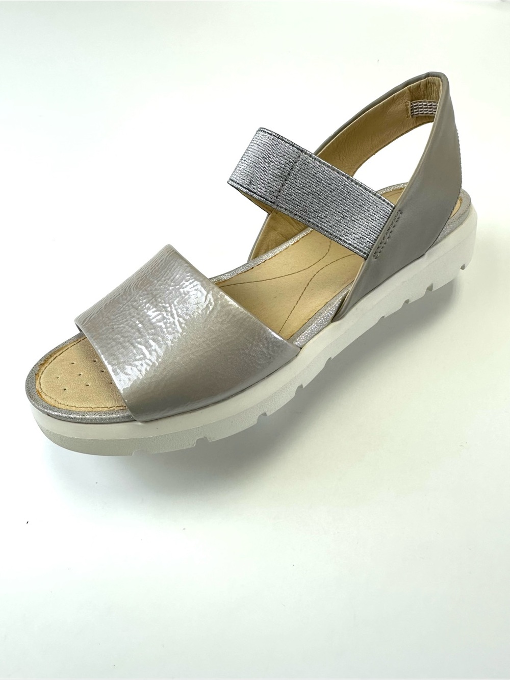 Geox Respira Silver Grey Patent Platform Sandals | Size 37.5